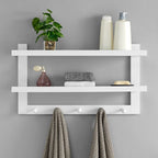 Danya B. 2-Tier Wall Shelf with 5 Hanging Hooks - Entryway or Bathroom
