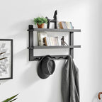 Danya B. 2-Tier Wall Shelf with 5 Hanging Hooks - Entryway or Bathroom