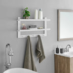 Danya B. 2-Tier Wall Shelf with 5 Hanging Hooks - Entryway or Bathroom