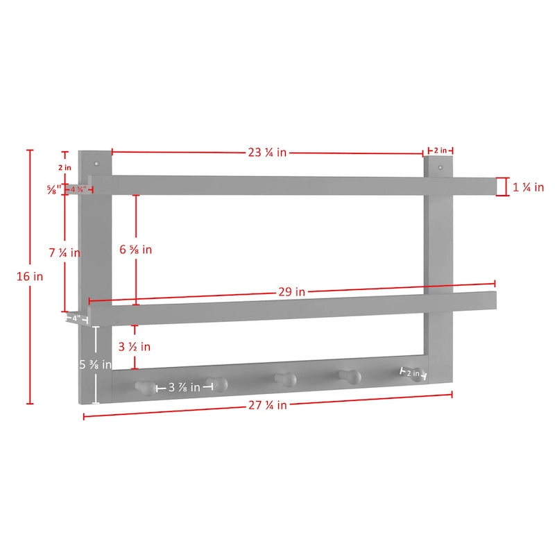 Danya B. 2-Tier Wall Shelf with 5 Hanging Hooks - Entryway or Bathroom