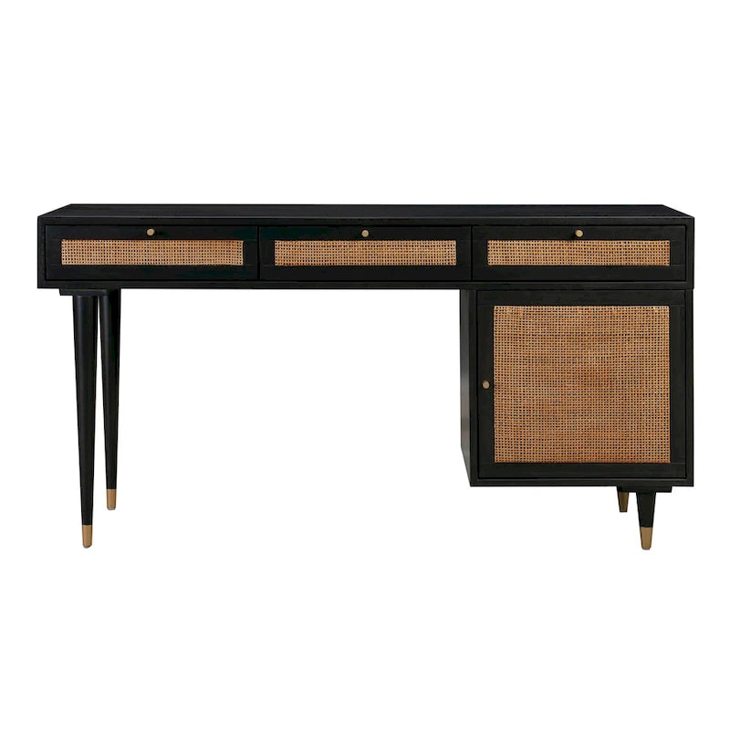 Sierra Wood and Cane 3 Drawer Desk