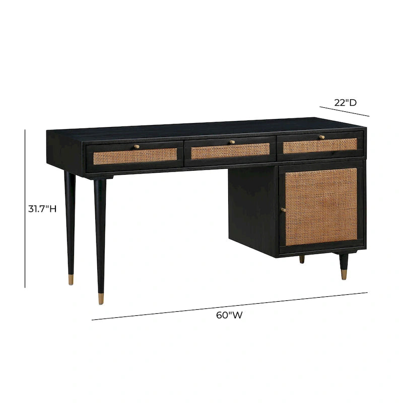 Sierra Wood and Cane 3 Drawer Desk