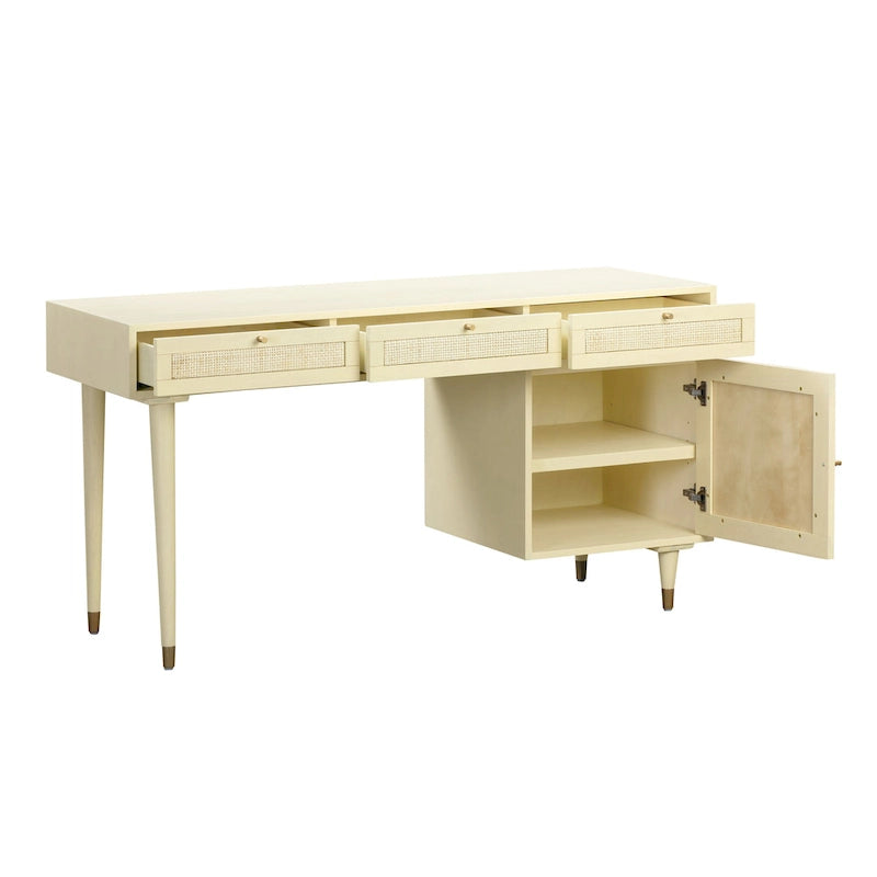 Sierra Wood and Cane 3 Drawer Desk