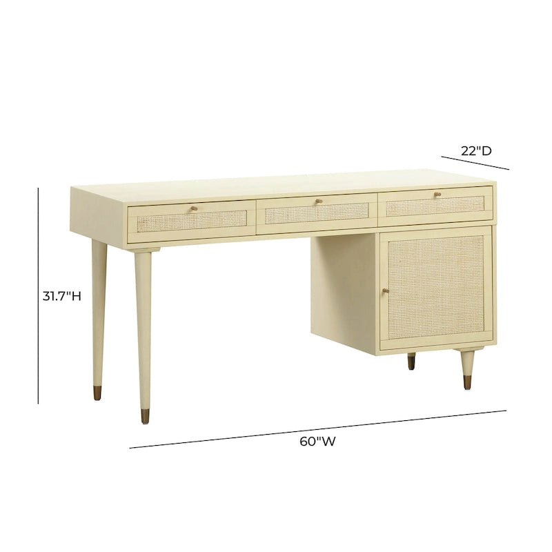 Sierra Wood and Cane 3 Drawer Desk