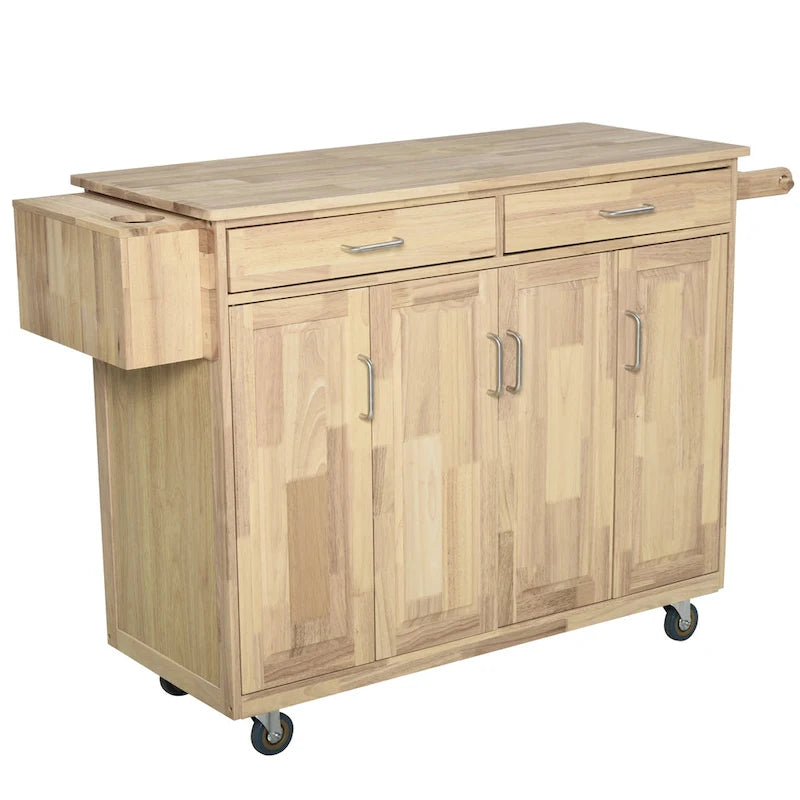 HOMCOM Wooden Rolling Kitchen Island Utility Storage Cart with Drawers, Door Cabinets, and Towel Rack for Dining Room