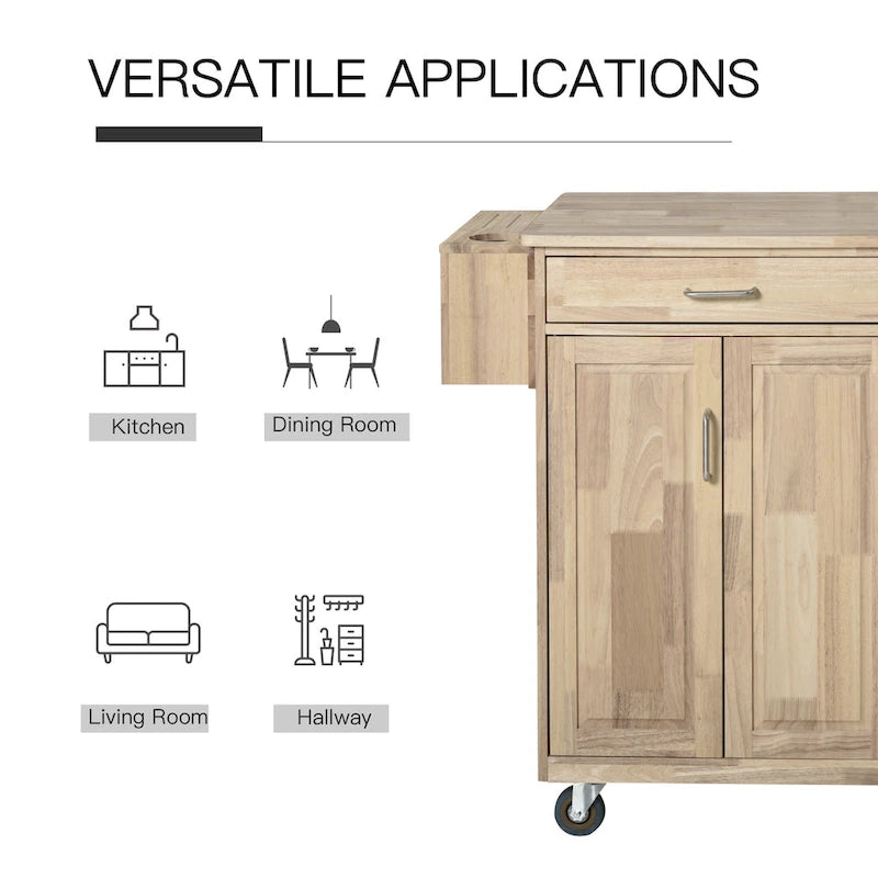 HOMCOM Wooden Rolling Kitchen Island Utility Storage Cart with Drawers, Door Cabinets, and Towel Rack for Dining Room