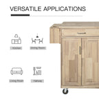 HOMCOM Wooden Rolling Kitchen Island Utility Storage Cart with Drawers, Door Cabinets, and Towel Rack for Dining Room