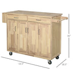 HOMCOM Wooden Rolling Kitchen Island Utility Storage Cart with Drawers, Door Cabinets, and Towel Rack for Dining Room