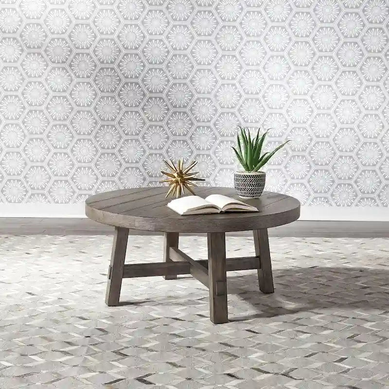 Modern Farmhouse Dusty Charcoal Distressed Splay Leg Round Cocktail Table