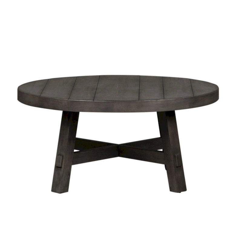Modern Farmhouse Dusty Charcoal Distressed Splay Leg Round Cocktail Table