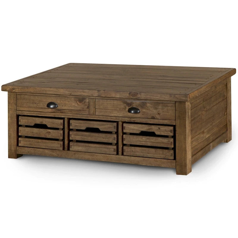 Stratton Rustic Warm Nutmeg Lift Top Storage Coffee Table with Casters