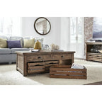 Stratton Rustic Warm Nutmeg Lift Top Storage Coffee Table with Casters