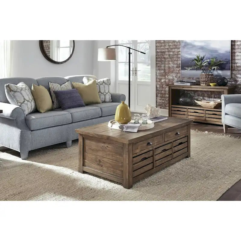 Stratton Rustic Warm Nutmeg Lift Top Storage Coffee Table with Casters
