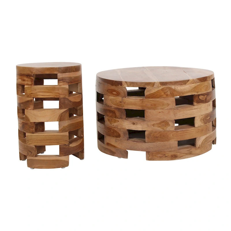 Solid Wood Open Slat Round Accent Table by East at Main