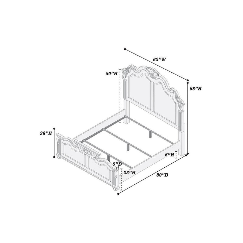 Splendidly Carved Queen Wooden Bed, Dark Walnut And Veneer Finish