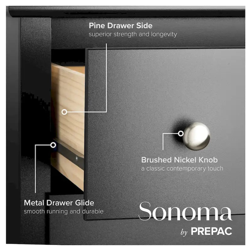 Prepac Sonoma 6 Drawer Dresser for Bedroom, Tall Chest of Drawers, Bedroom Furniture, Clothes Storage and Organizer