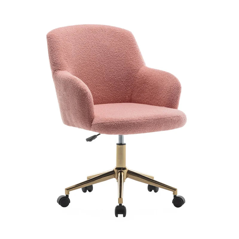 Porthos Home Tana Swivel Office Chair, Teddy Fabric, Gold Chrome Legs
