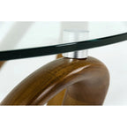 HomeRoots 45  Walnut And Clear Glass Abstract Wood Round Coffee Table - 45 x 45 x 15