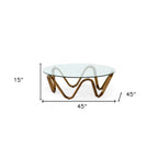 HomeRoots 45  Walnut And Clear Glass Abstract Wood Round Coffee Table - 45 x 45 x 15