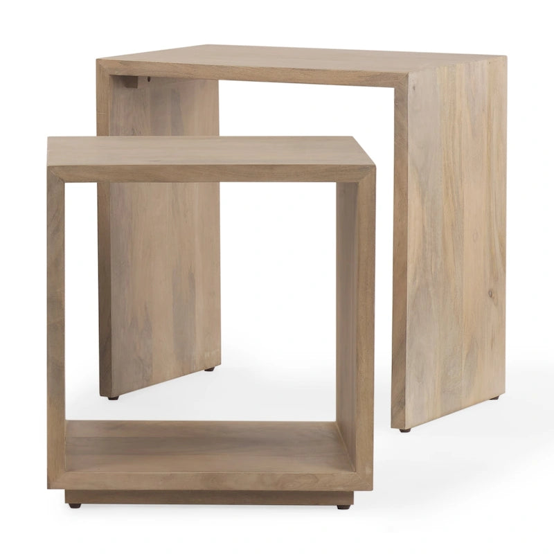 Alanna Square Light Brown Solid Wood Nesting Accent Tables - 26 L x 19 W x 26.5 H