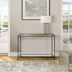 Aurelia 48 Inch Console Sofa Table, Artisanal Hammered Antique Bronze Tray Top, Industrial Black Iron Frame