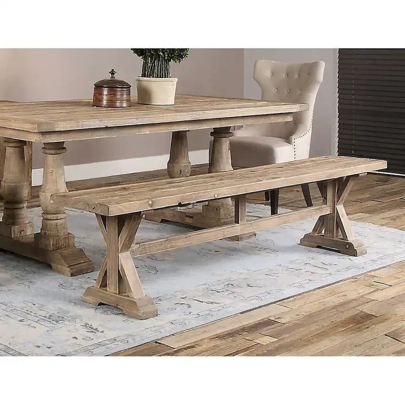 Uttermost Stratford 19  x 76  Solid Wood Farmhouse Trestle Base Dining