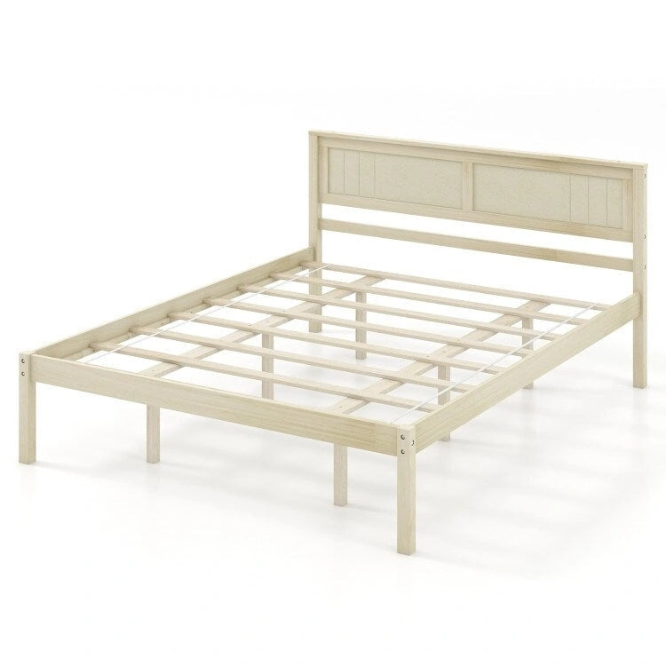 Wooden Bed Frame with Headboard and Slat Support