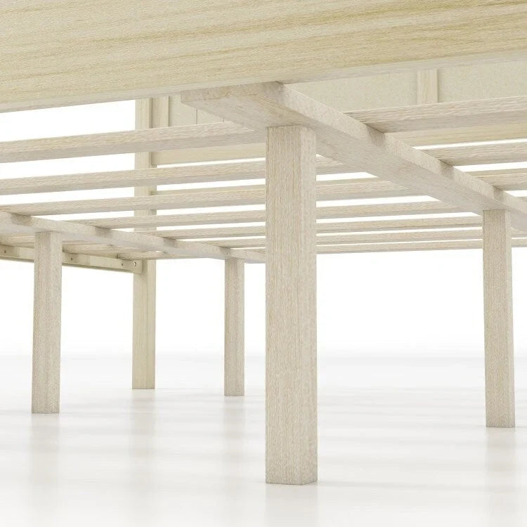 Wooden Bed Frame with Headboard and Slat Support