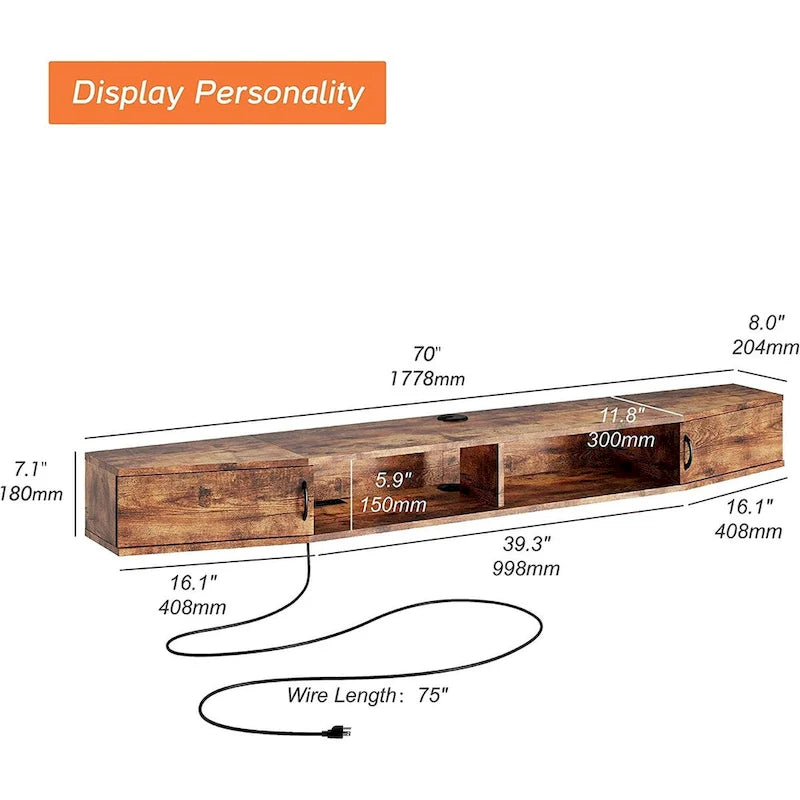 FITUEYES Wall Mounted TV Media Console Floating Desk Storage Hutch