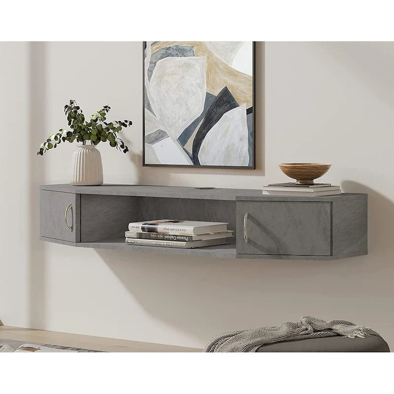 FITUEYES Wall Mounted TV Media Console Floating Desk Storage Hutch