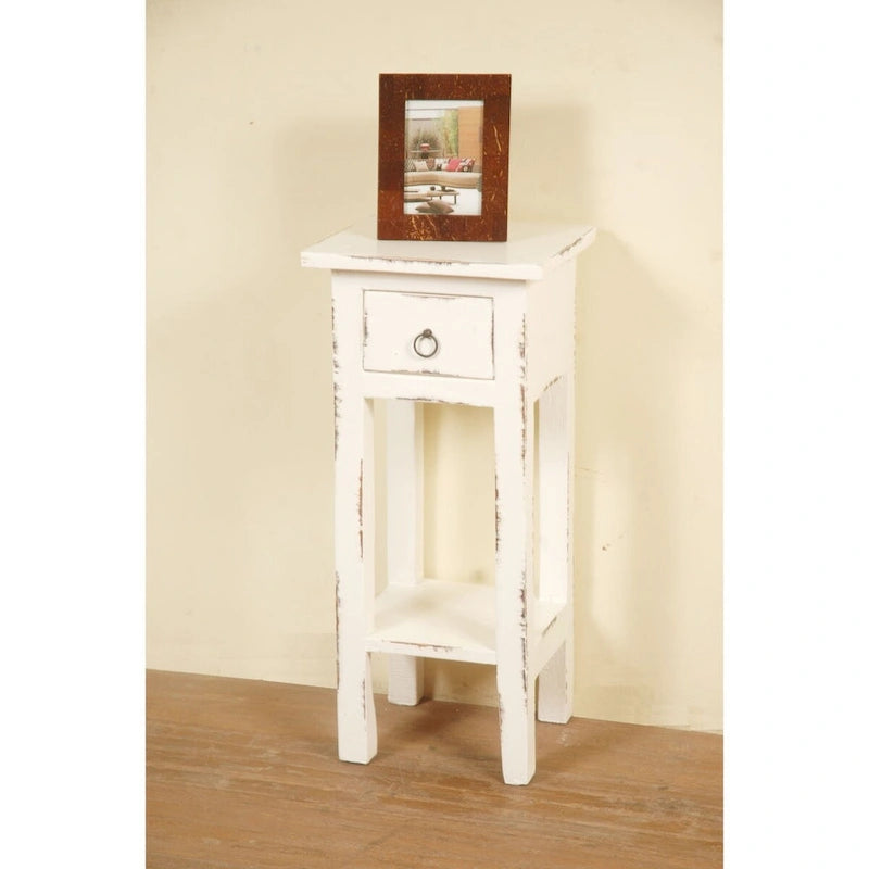 Solid Distressed Narrow Side Table - 25.75  - Washed White