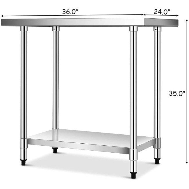 Commercial Kitchen Stainless Steel Work Table - 36 inches L x 24 inches W x 35 inches H