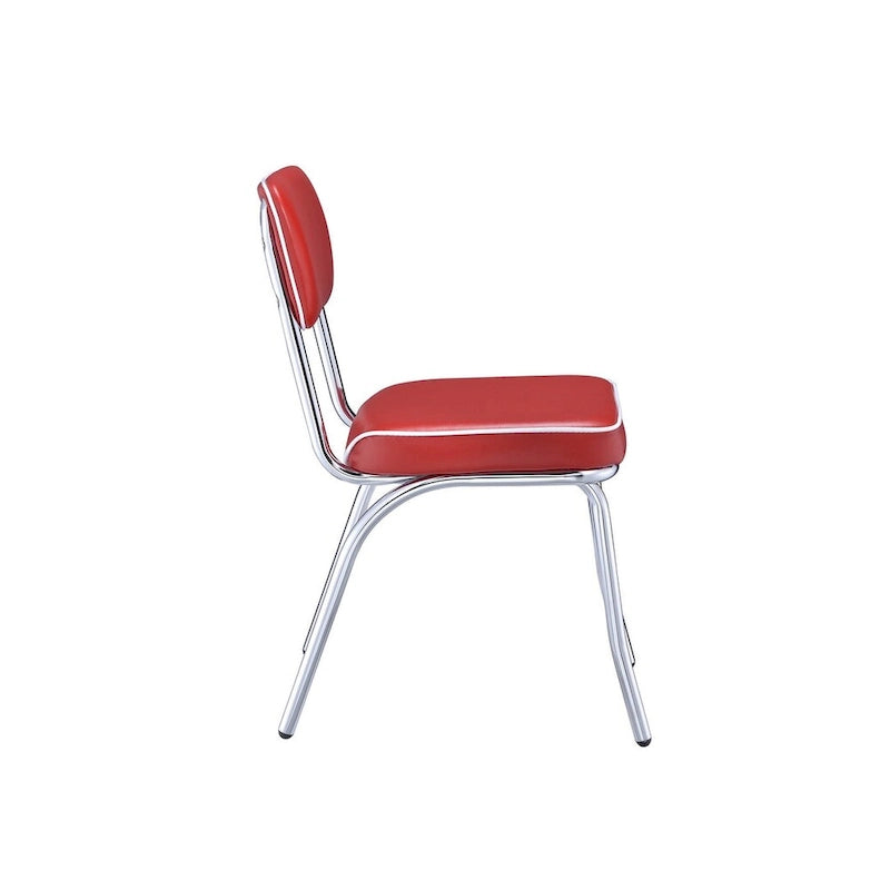 Leather Upholstered Metallic Retro Dining Side Chair, Set of 2 - 32.5 H x 21 W x 17 L Inches