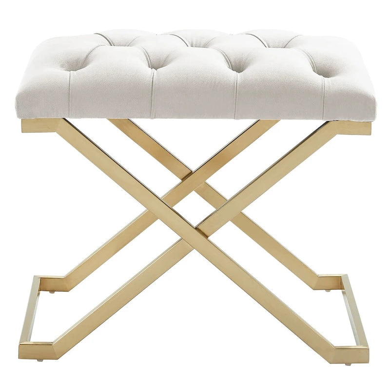 22  Ivory and Gold Contemporary Single Bench with Button Tufting