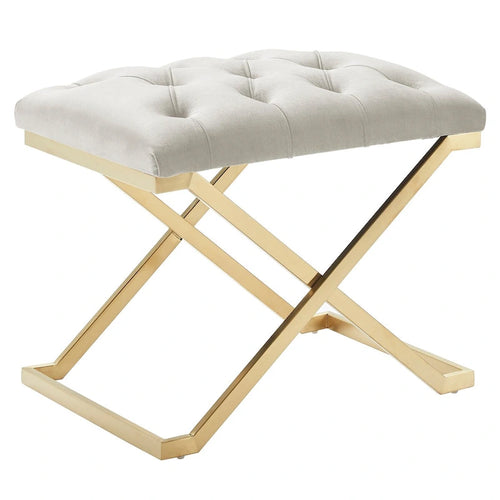 22  Ivory and Gold Contemporary Single Bench with Button Tufting