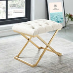 22  Ivory and Gold Contemporary Single Bench with Button Tufting