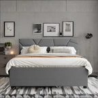 Queen Size Linen Platform Bed with Twin Size Trundle and Drawers