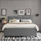 Queen Size Linen Platform Bed with Twin Size Trundle and Drawers