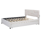 Queen Size Linen Platform Bed with Twin Size Trundle and Drawers