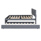 Queen Size Linen Platform Bed with Twin Size Trundle and Drawers