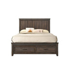 Sea Queen Size Bed, Rustic Modern Design, Panel Headboard, Brown Wood