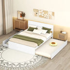 Modern Full Bed Frame With Twin Size Trundle And 2 Drawers