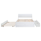 Modern Full Bed Frame With Twin Size Trundle And 2 Drawers