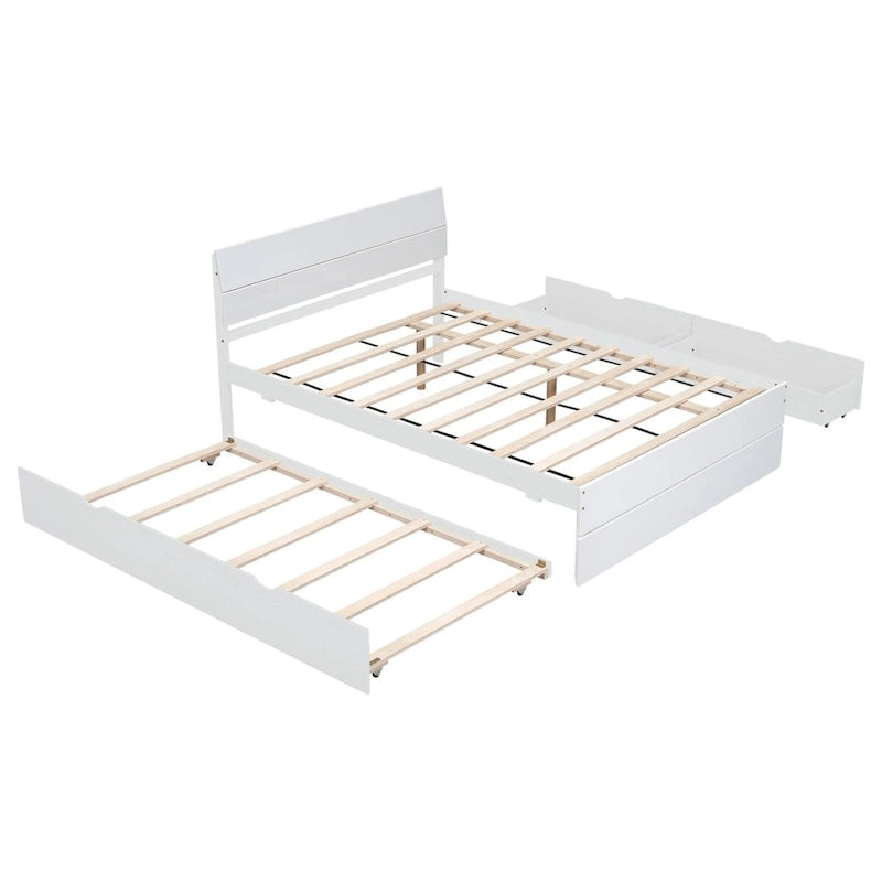 Modern Full Bed Frame With Twin Size Trundle And 2 Drawers