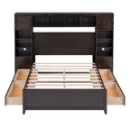 Full Size Wooden Bed With All-in-One Cabinet and Shelf
