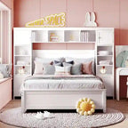 Full Size Wooden Bed With All-in-One Cabinet and Shelf