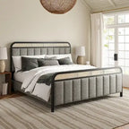 Alphons Modern Solid Wood Frame Ratten Bed with LED Headboard by HULALA HOME