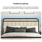 Alphons Modern Solid Wood Frame Ratten Bed with LED Headboard by HULALA HOME