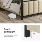 Alphons Modern Solid Wood Frame Ratten Bed with LED Headboard by HULALA HOME