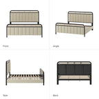 Alphons Modern Solid Wood Frame Ratten Bed with LED Headboard by HULALA HOME